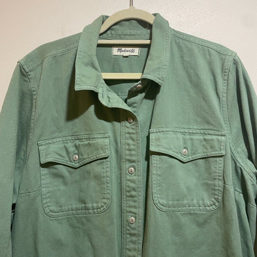 Madewell Size 2X Plus Garment-Dyed Twill Shirt Jacket Shacket Button Down Green - Picture 2 of 12